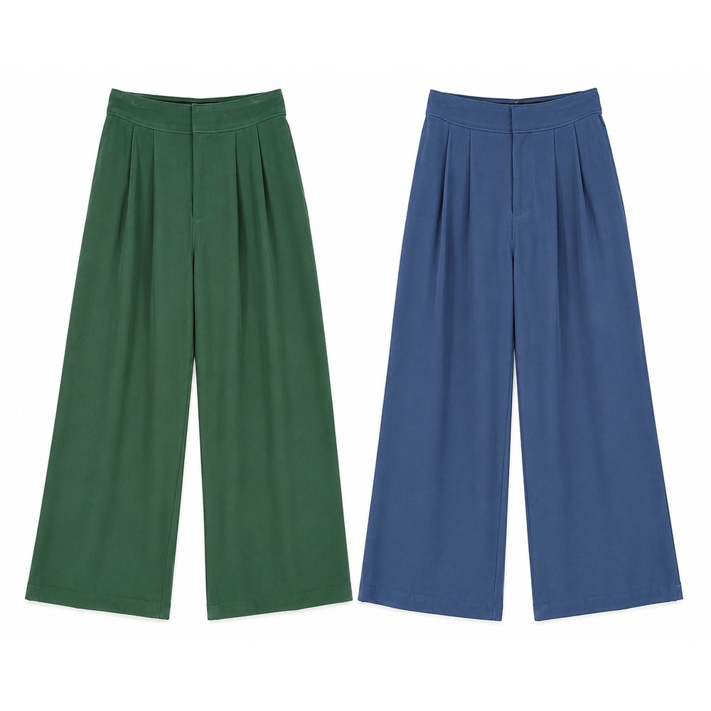 2 Pairs Crescent Big City Trousers S Green Blue Wide Leg Pleated High Waist Mod